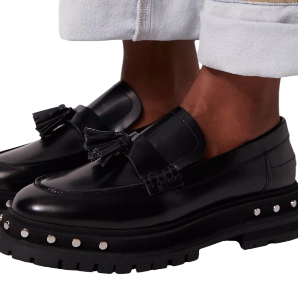 Free People Black Tassel Loafers